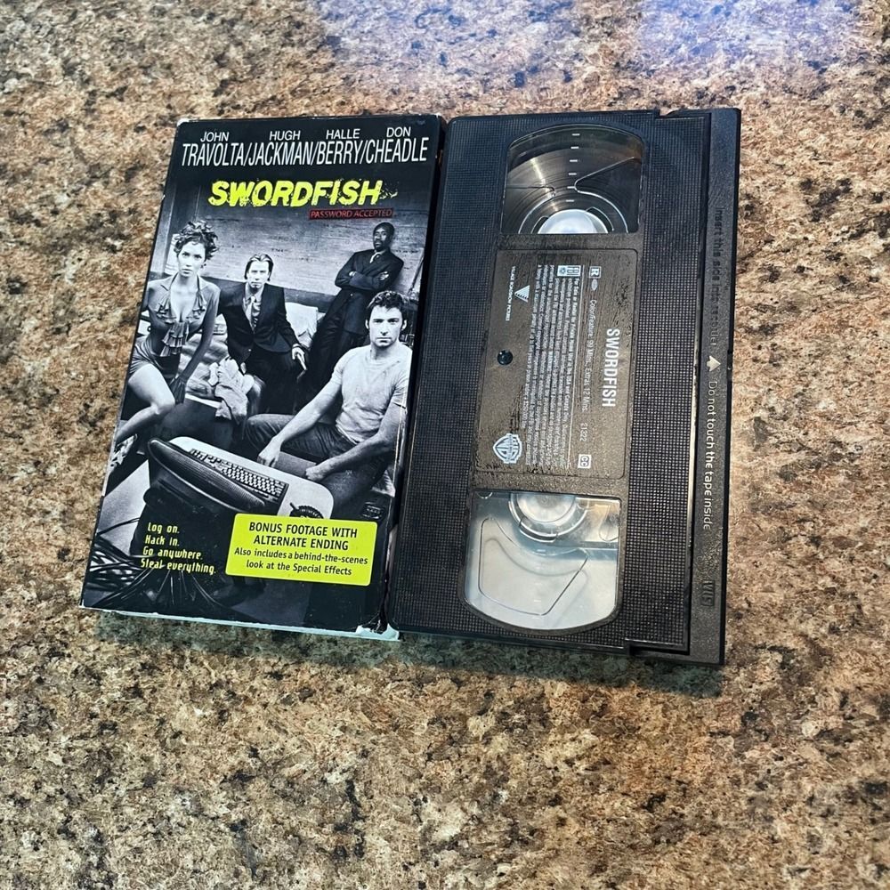 Swordfish VHS Movie 2001 John Travolta Halle Berry Hugh Jackman Action Thriller